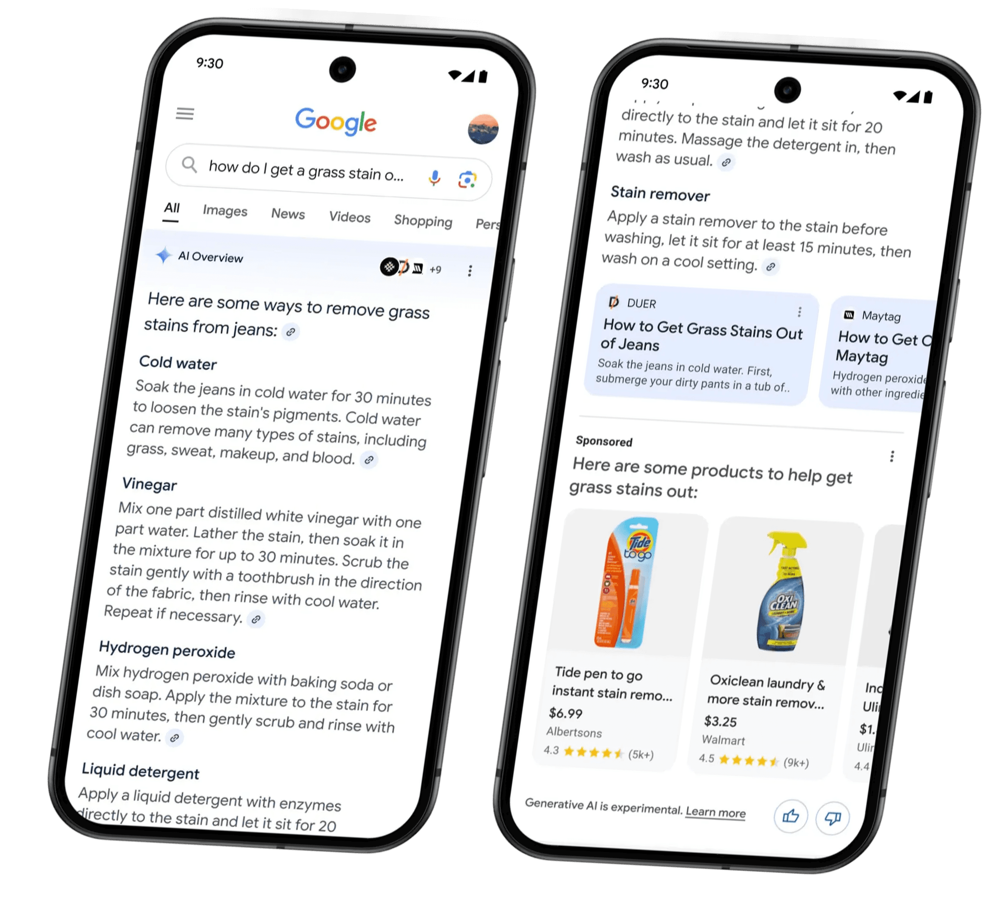 Google AI Overview showing sponsored products