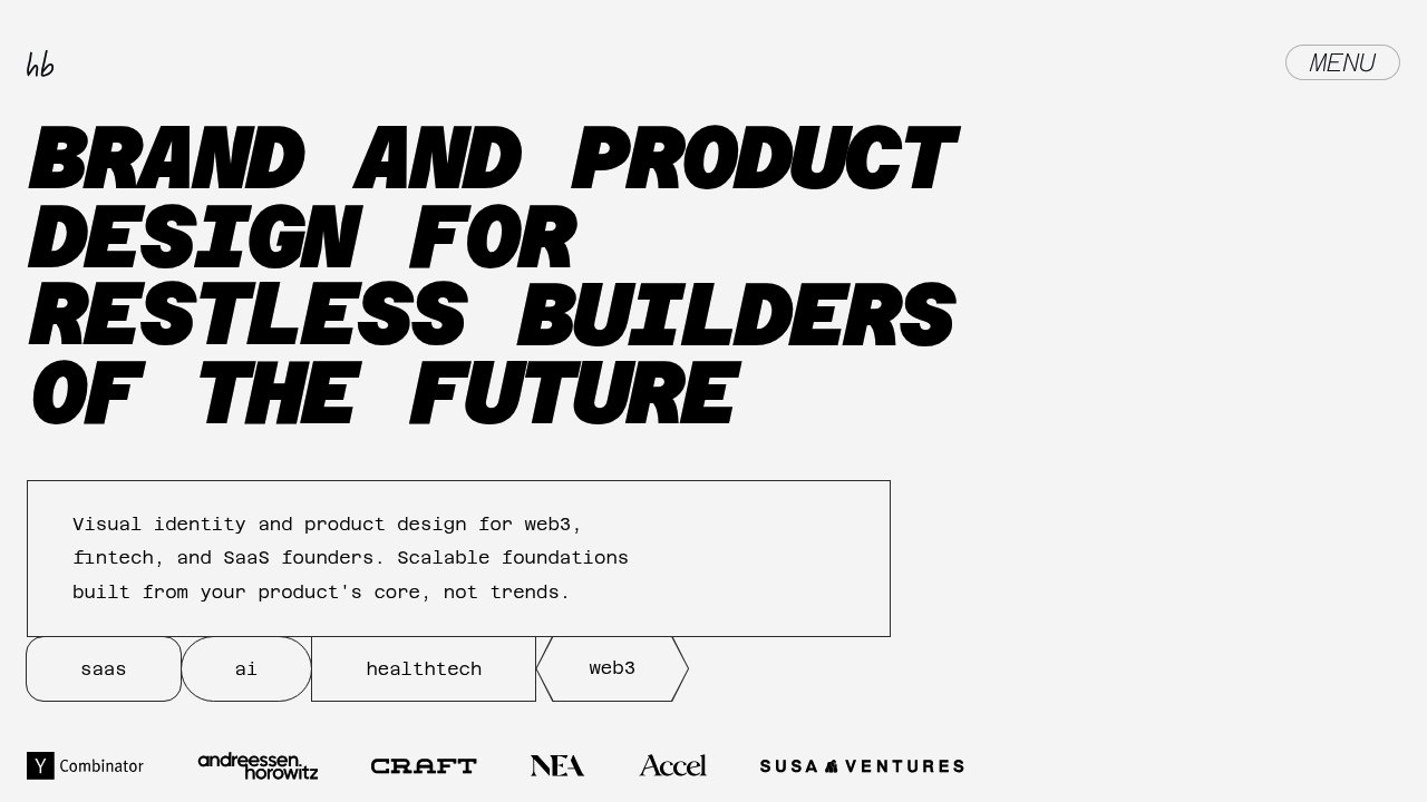 heartbeat studio homepage showing senior SaaS brand and product design positioning for tech founders