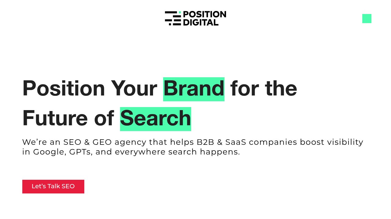 Position Digital agency homepage showing GEO and LLM SEO services for AI citation optimisation in 2026