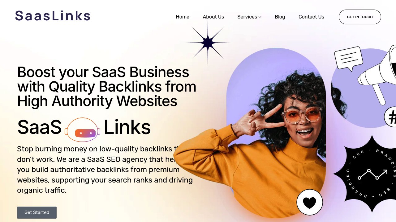 SaaSLinks.io homepage showing SaaS-specialist LLM SEO and link building services for software companies
