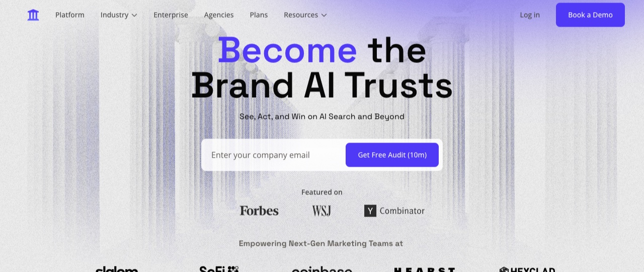 Athena homepage offering a free AI search audit to become the brand AI trusts