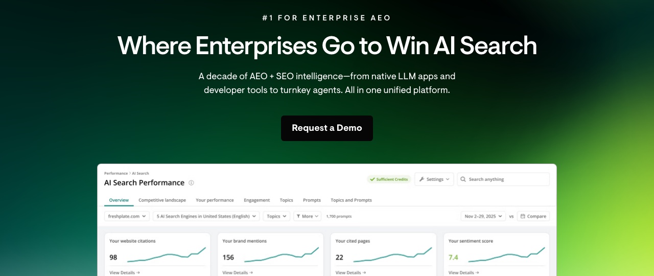 Conductor homepage positioning itself as where enterprises go to win AI search