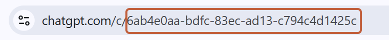 Chrome address bar showing a ChatGPT chat URL, with the conversation ID after chatgpt.com/c/ boxed