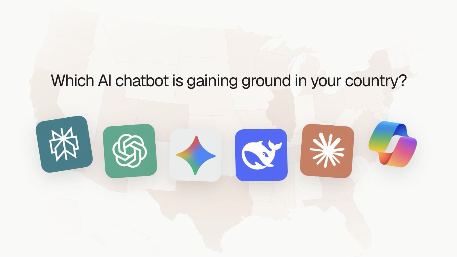 AI chatbot market share cover with a United States visibility map and AI assistant icons