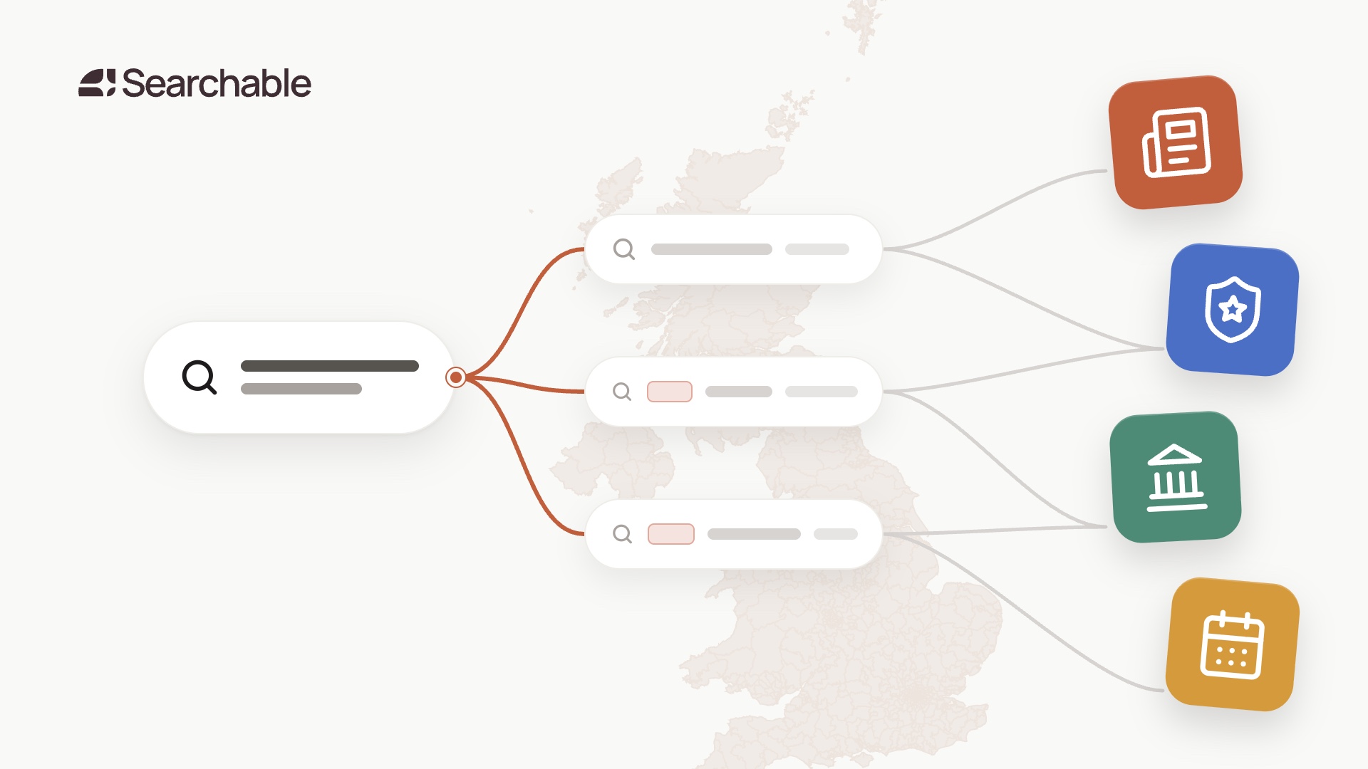 Diagram of a ChatGPT query fanning out into several searches and on to news, police, council and events listing web pages