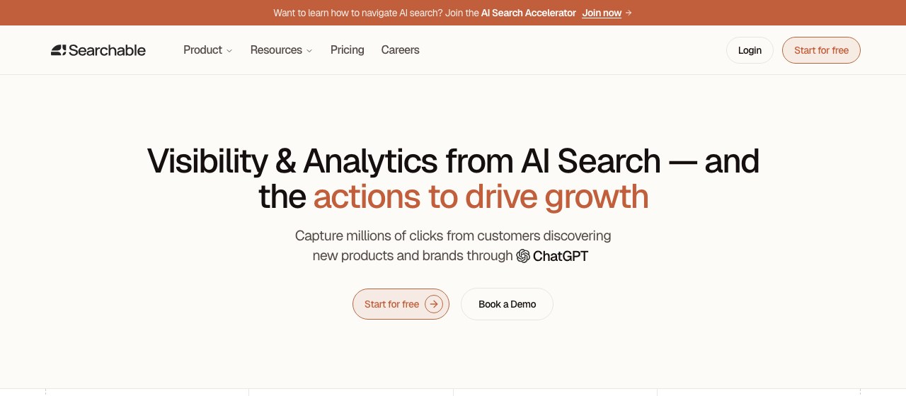 Searchable homepage — unified AI visibility platform
